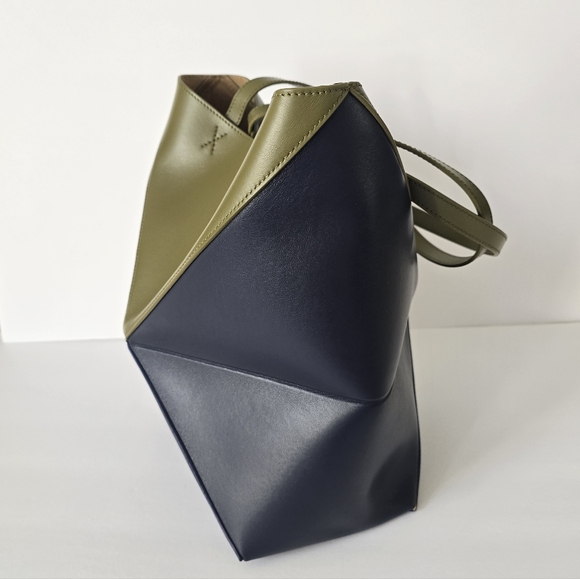 LOEWE  Medium Bicolor Puzzle Tote Bag Olive Navy - Picture 3 of 12